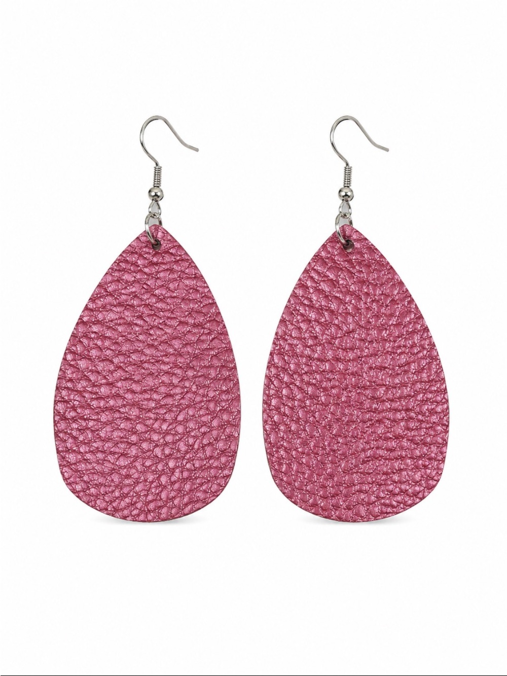 Burgundy Textured Faux Leather Teardrop Dangle Earrings